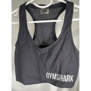 Gymshark Black Laser Cut Racerback Sports Bra Logo Athletic Crop Top XL